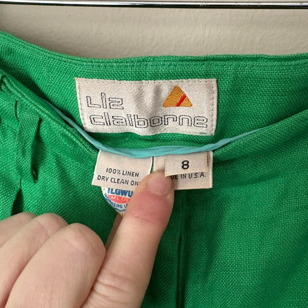 Women’s Size 8 Vintage Liz Claiborne Grass Green Linen Pants - Picture 3 of 6